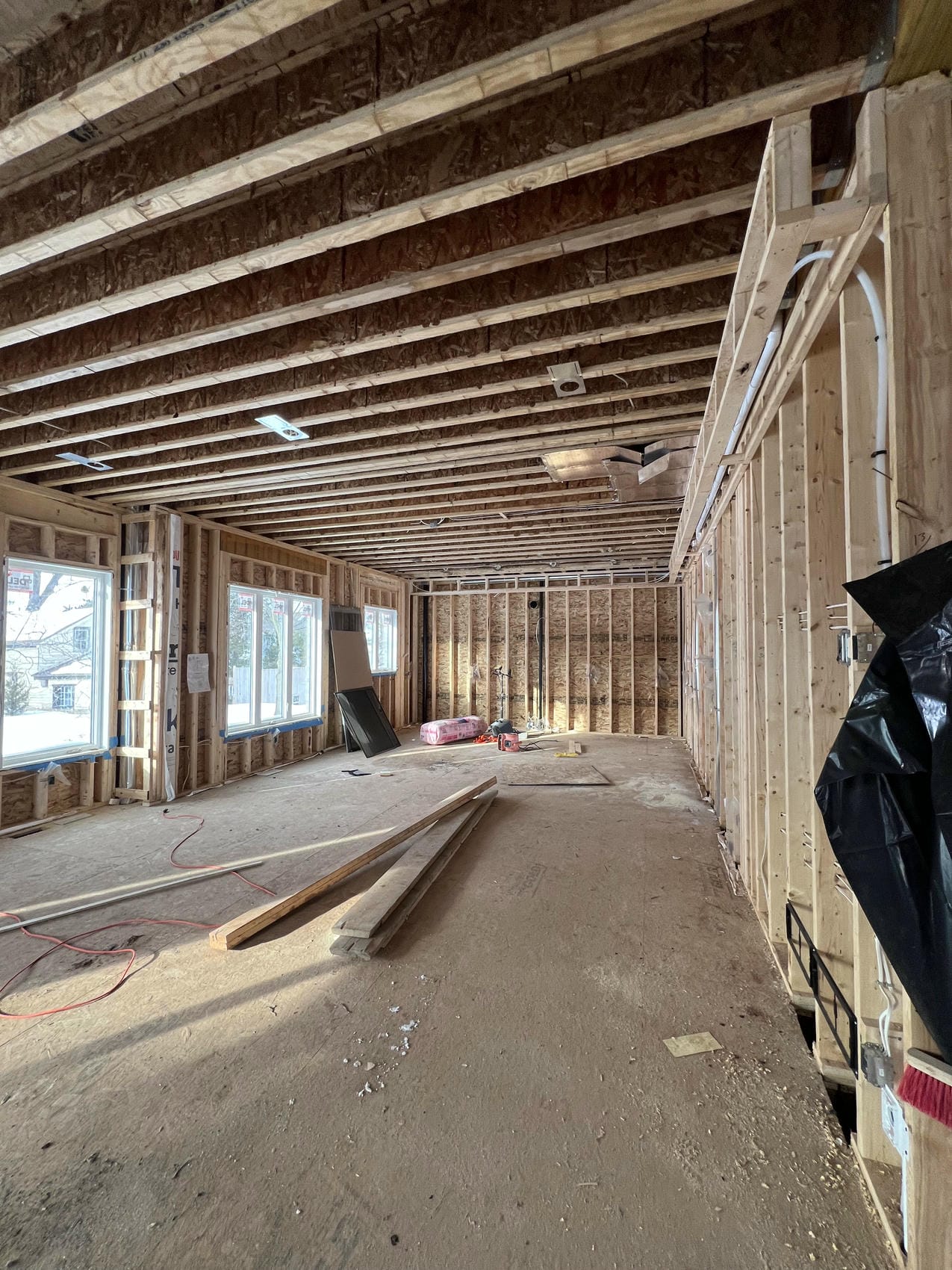 Ceiling joist framing and interior wall layout in Niagara renovation