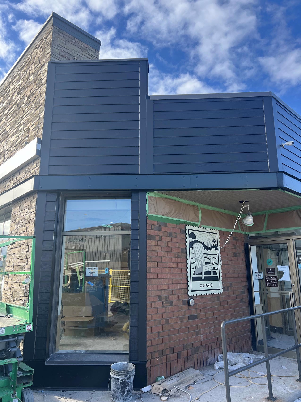 Aluminum and metal exterior details on Tim Hortons commercial building in Grimsby