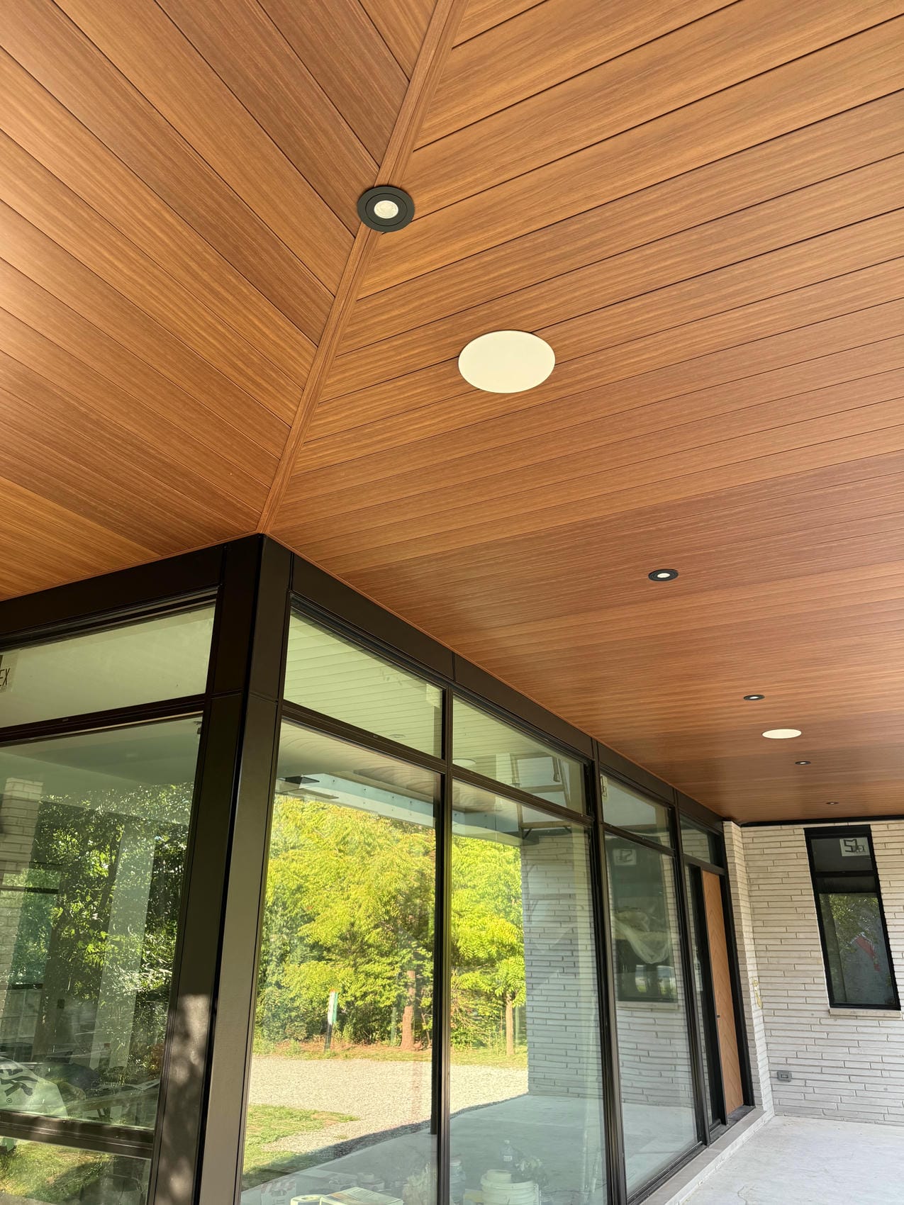 Aluminum porch ceiling detail on Grimsby custom builder home