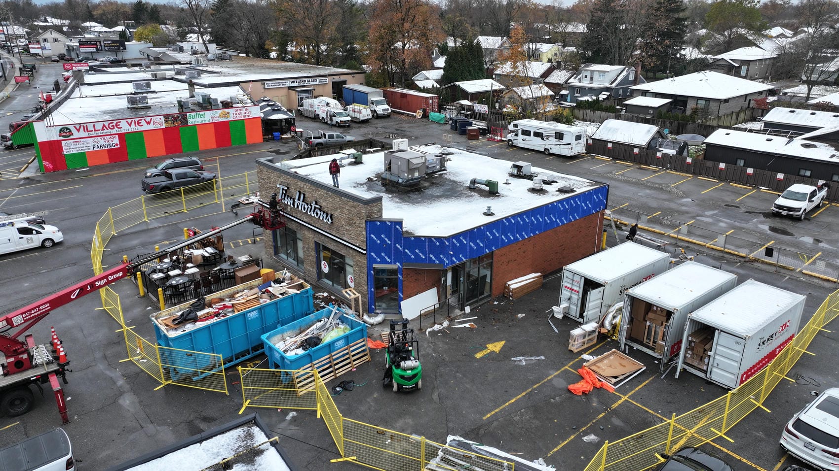 Tim Hortons commercial exterior renovation jobsite in Grimsby