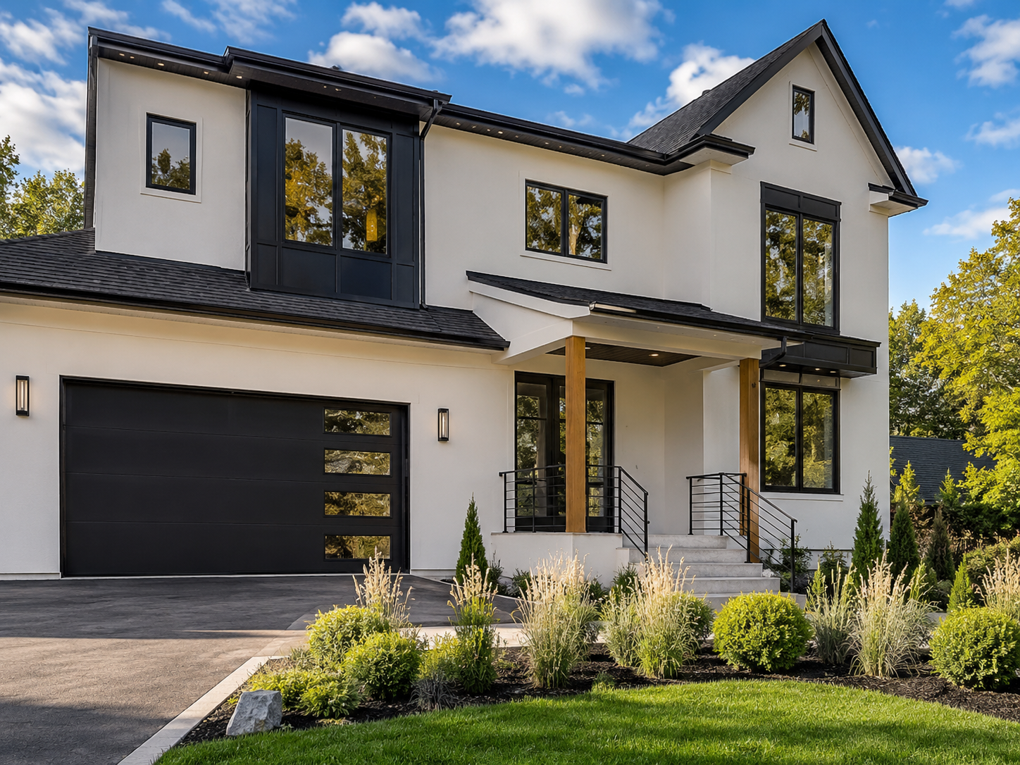 New build black exterior window installation